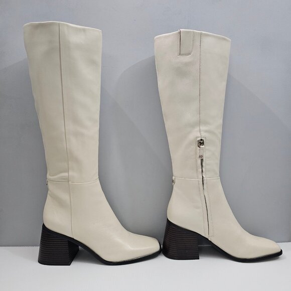 Sam Edelman Wade Knee High Boot Womens 10 Ivory Cream Leather Block Heel NEW - Picture 3 of 16